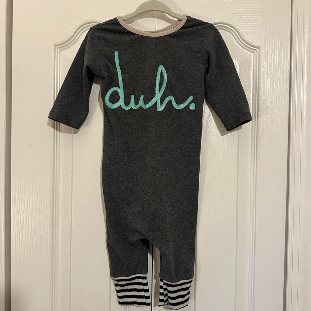 Rags to Raches Gray and Teal 3/4 Sleeve Romper 12-18 Months